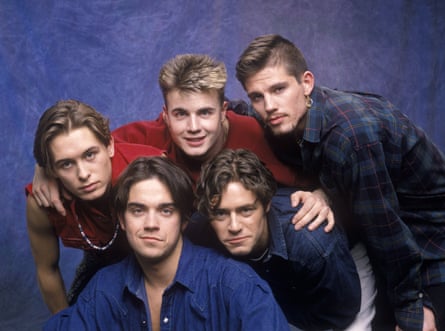 ‘Five boys, isolated: Take That in 1993: (clockwise from lower left) Robbie Williams, Mark Owen, Gary Barlow, Jason Orange and Howard Donald.