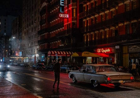 Timothée Chalamet walks Greenwich Village in A Complete Unknown.