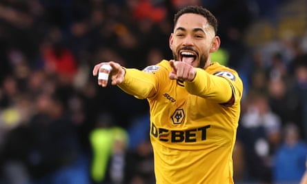 Matheus Cunha celebrates scoring for Wolves.