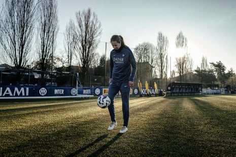 Guardian footballer of the year Sofie Junge Pedersen plays keepie uppie with the ball 