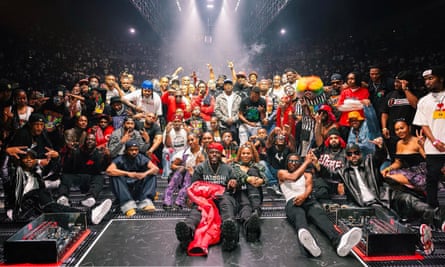 Kendrick Lamar, centre, at the Juneteenth concert.