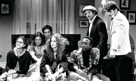 The original SNL team (from left) Gilda Radner, Jane Curtin, Chevy Chase, Laraine Newman, Garrett Morris, John Belushi and Dan Aykroyd.