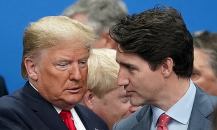 Donald Trump talking with Trudeau during a Nato summit in Watford, Britain, in December 2019.