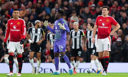 Casemiro, André Onana and Harry Maguire look dejected during Manchester United’s 2-0 defeat by Newcastle.