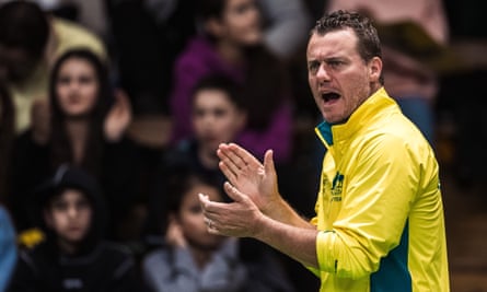 Australia captain Lleyton Hewitt offers support during the Davis Cup qualifier against Sweden.