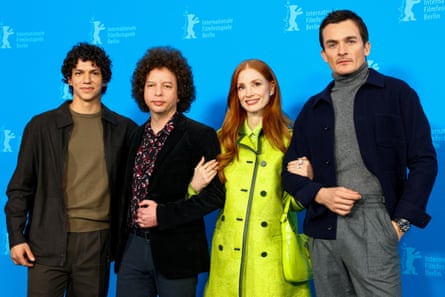 Dreams director Michel Franco, second left, with (l-r) Isaac Hernandez, Jessica Chastain and Rupert Friend in Berlin.