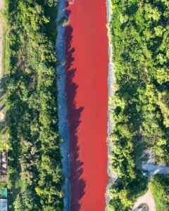 River near Buenos Aires turns bright red after suspected industrial dye leak