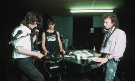 Mike Scott with band recording in 1985.