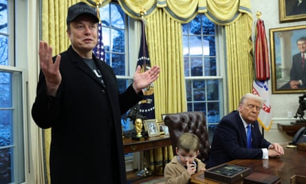 Donald Trump, pictured in the Oval office earlier this month with Elon Musk and son, has cut aid to South Africa.