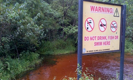 A sign at a creek in Ogale, in Ogoniland in the Niger delta, warns people not to use the water.