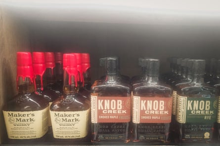 Kentucky bourbon and rye whiskey on a retail shelf