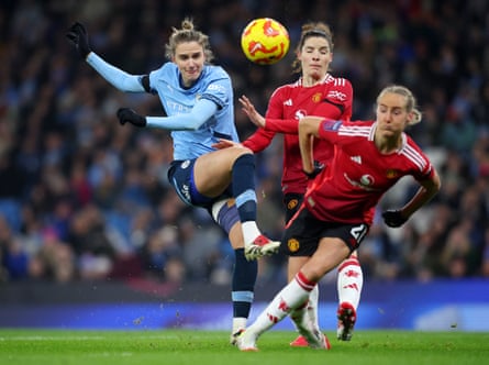 Vivianne Miedema takes a shot during January’s WSL game against Manchester United.