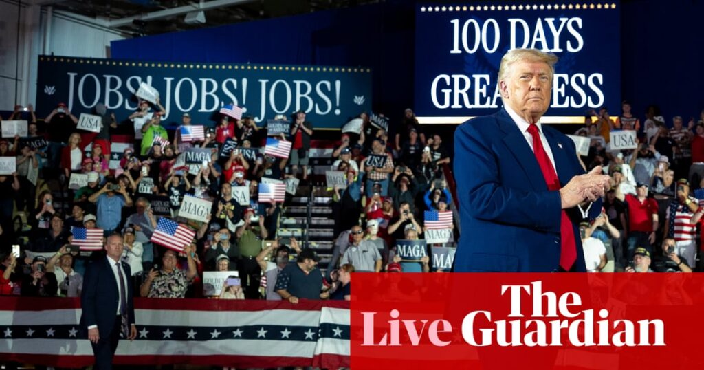 Trump hails achievements of first 100 days despite polls revealing American disapproval on economy – live