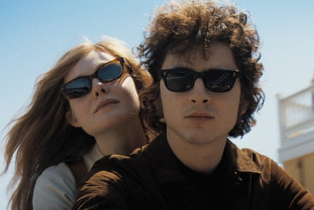 Timothée Chalamet and Dakota Fanning in A Complete Unknown
